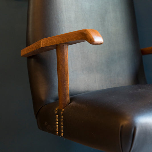Poltrona Ministeriale Girevole Anni '50 con Rotelle – Stile Industriale Vintage
