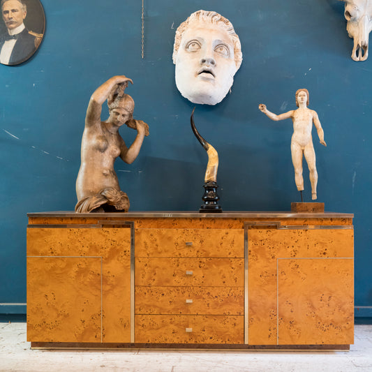 Sideboard Vintage Anni ’70 in Radica e Acciaio – Stile Willy Rizzo